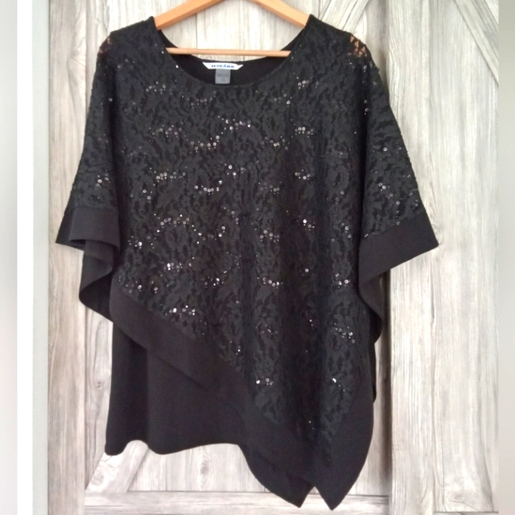 Nygard Black Lace Sequin Tunic Top L - Picture 1 of 5